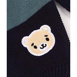 Babyhug Knit Full Sleeves Pullover Sweater with Stripe Design & Animal Patch Embroidery - Navy Blue Beige & Blue