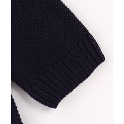 Babyhug Knit Full Sleeves Pullover Sweater with Stripe Design & Animal Patch Embroidery - Navy Blue Beige & Blue