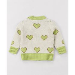 Babyhug Knit Full Sleeves Pullover Turtle Neck Sweater with Heart Design - Off White