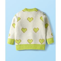 Babyhug Knit Full Sleeves Pullover Turtle Neck Sweater with Heart Design - Off White