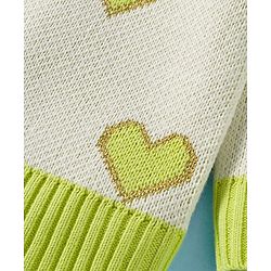 Babyhug Knit Full Sleeves Pullover Turtle Neck Sweater with Heart Design - Off White