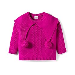 Babyhug Knit Full Sleeves Pullover Sweater with Cable Knit & Pom Pom Design - Dark Pink