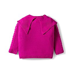 Babyhug Knit Full Sleeves Pullover Sweater with Cable Knit & Pom Pom Design - Dark Pink