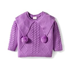 Babyhug Knit Full Sleeves Pullover Sweater with Cable Knit & Pom Pom Design - Dark Pink