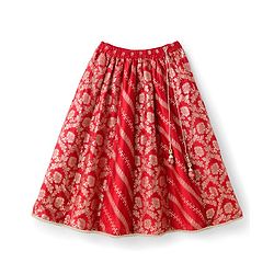 Babyhug Brocade Woven Half Sleeves Choli Lehenga & Dupatta Set With Floral Print - Red