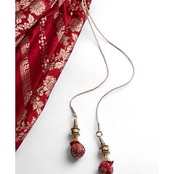 Babyhug Brocade Woven Half Sleeves Choli Lehenga & Dupatta Set With Floral Print - Red