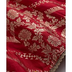 Babyhug Brocade Woven Half Sleeves Choli Lehenga & Dupatta Set With Floral Print - Red