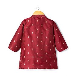 Babyhug Brocade Woven Full Sleeves Kurta Pajama Set With Floral Print - Maroon