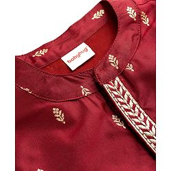 Babyhug Brocade Woven Full Sleeves Kurta Pajama Set With Floral Print - Maroon