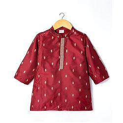 Babyhug Brocade Woven Full Sleeves Kurta Pajama Set With Floral Print - Maroon