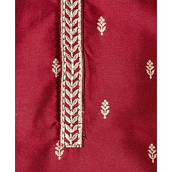 Babyhug Brocade Woven Full Sleeves Kurta Pajama Set With Floral Print - Maroon