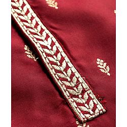 Babyhug Brocade Woven Full Sleeves Kurta Pajama Set With Floral Print - Maroon