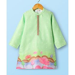 Babyhug Woven Full Sleeves Kurta Pajama Set With Floral Print - Light Green