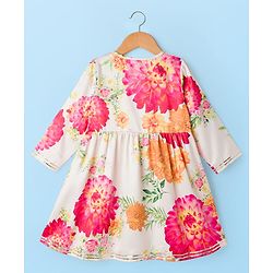 Babyhug Woven Layered Ethnic Dress with Three Fourth Sleeves Jacket & Flora Print - Off White