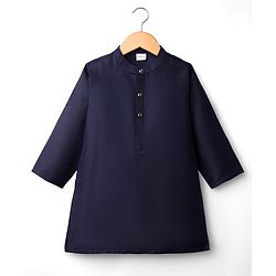 Babyhug Cotton Woven Full Sleeves Solid Kurta Payjama Set with Sequined Embroidered Nehru Jacket - Navy Blue & Red