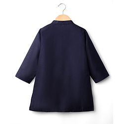 Babyhug Cotton Woven Full Sleeves Solid Kurta Payjama Set with Sequined Embroidered Nehru Jacket - Navy Blue & Red