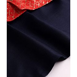 Babyhug Cotton Woven Full Sleeves Solid Kurta Payjama Set with Sequined Embroidered Nehru Jacket - Navy Blue & Red