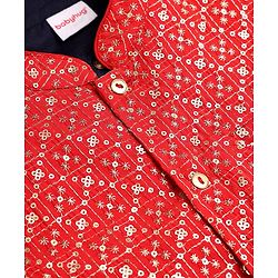 Babyhug Cotton Woven Full Sleeves Solid Kurta Payjama Set with Sequined Embroidered Nehru Jacket - Navy Blue & Red