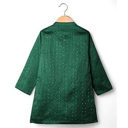 Babyhug Cotton Woven Full Sleeves Kurta Pajama Set with PST Sequenced Embroidered - Dark Green