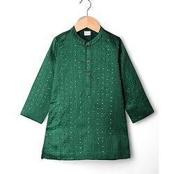Babyhug Cotton Woven Full Sleeves Kurta Pajama Set with PST Sequenced Embroidered - Dark Green