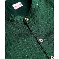 Babyhug Cotton Woven Full Sleeves Kurta Pajama Set with PST Sequenced Embroidered - Dark Green