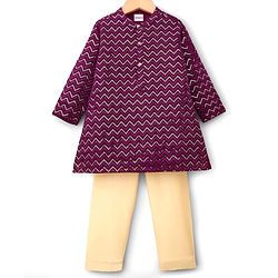Babyhug Woven Full Sleeves Kurta Pajama Set with Sequin Detailing - Maroon