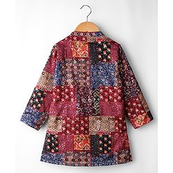 Babyhug 100% Cotton Woven Full Sleeves Kurta Pajama Set with Floral Chinnon Print & Sequin Detailing - Wine