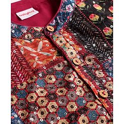 Babyhug 100% Cotton Woven Full Sleeves Kurta Pajama Set with Floral Chinnon Print & Sequin Detailing - Wine