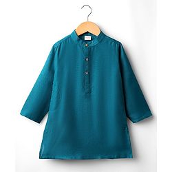 Babyhug Cotton Woven Full Sleeves Kurta Pajama Set with Brocade Jacket - Teal Blue