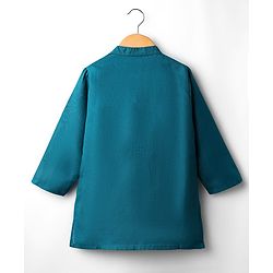 Babyhug Cotton Woven Full Sleeves Kurta Pajama Set with Brocade Jacket - Teal Blue