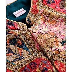 Babyhug Cotton Woven Full Sleeves Kurta Pajama Set with Brocade Jacket - Teal Blue