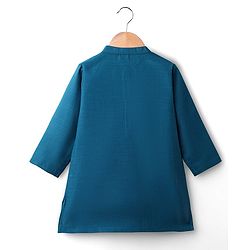 Babyhug Cotton Woven Full Sleeves Solid Kurta Pajama Set with Printed Jacket - Teal Blue