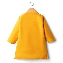 Babyhug Cotton Woven Full Sleeves Solid Kurta Pajama Set with Brocade Print Jacket - Mustard Yellow & Purple