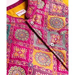 Babyhug Cotton Woven Full Sleeves Solid Kurta Pajama Set with Brocade Print Jacket - Mustard Yellow & Purple