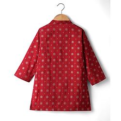 Babyhug Cotton Woven Full Sleeves Kurta with Floral Glitter Print - Red