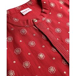 Babyhug Cotton Woven Full Sleeves Kurta with Floral Glitter Print - Red