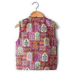 Babyhug Cotton Woven Full Sleeves Solid Kurta Pajama Set with Floral Motif Print Jacket - Maroon