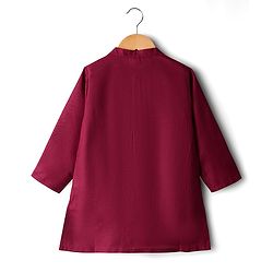 Babyhug Cotton Woven Full Sleeves Solid Kurta Pajama Set with Floral Motif Print Jacket - Maroon