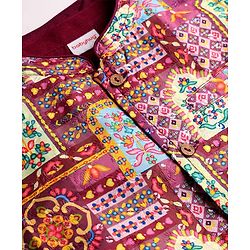 Babyhug Cotton Woven Full Sleeves Solid Kurta Pajama Set with Floral Motif Print Jacket - Maroon