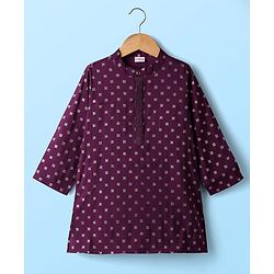 Babyhug Cotton Woven Full Sleeves Kurta Pyjama Set with Cambric Foil Printed - Dark Purple