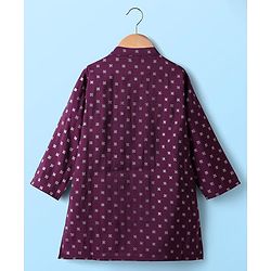 Babyhug Cotton Woven Full Sleeves Kurta Pyjama Set with Cambric Foil Printed - Dark Purple