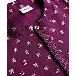 Babyhug Cotton Woven Full Sleeves Kurta Pyjama Set with Cambric Foil Printed - Dark Purple