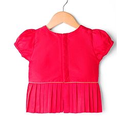 Babyhug Brocade Half Sleeves Pattu Pavda Lehenga Choli Set with Floral Embroidery - Red & Beige