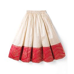 Babyhug Brocade Half Sleeves Pattu Pavda Lehenga Choli Set with Floral Embroidery - Red & Beige