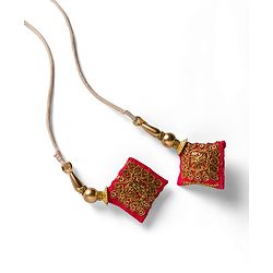 Babyhug Brocade Half Sleeves Pattu Pavda Lehenga Choli Set with Floral Embroidery - Red & Beige