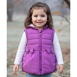 Babyhug Woven Sleeveless Padded Hooded Jacket With Bow Applique - Purple