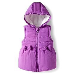 Babyhug Woven Sleeveless Padded Hooded Jacket With Bow Applique - Purple