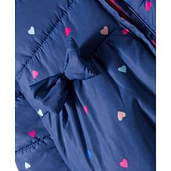 Babyhug Woven Full Sleeves Hooded Padded Jacket With Heart Print & Bow Applique - Navy Blue