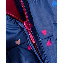 Babyhug Woven Full Sleeves Hooded Padded Jacket With Heart Print & Bow Applique - Navy Blue