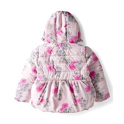 Babyhug Woven Full Sleeves Hooded Padded Jacket With Floral Print - Pink
